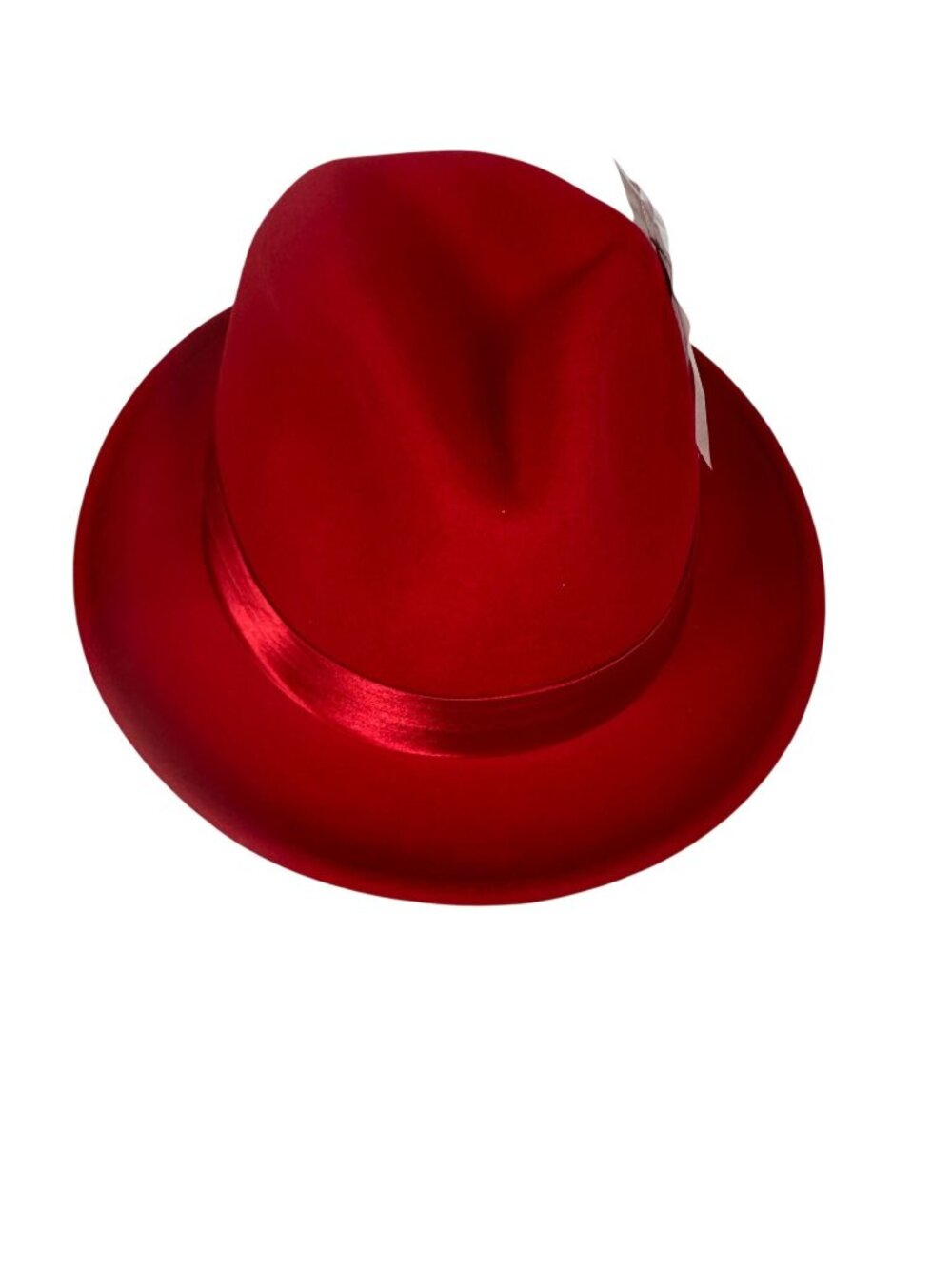 Bruno Capelo Red Wool Fedora Hat Giovani Collection With Feather Accent Large